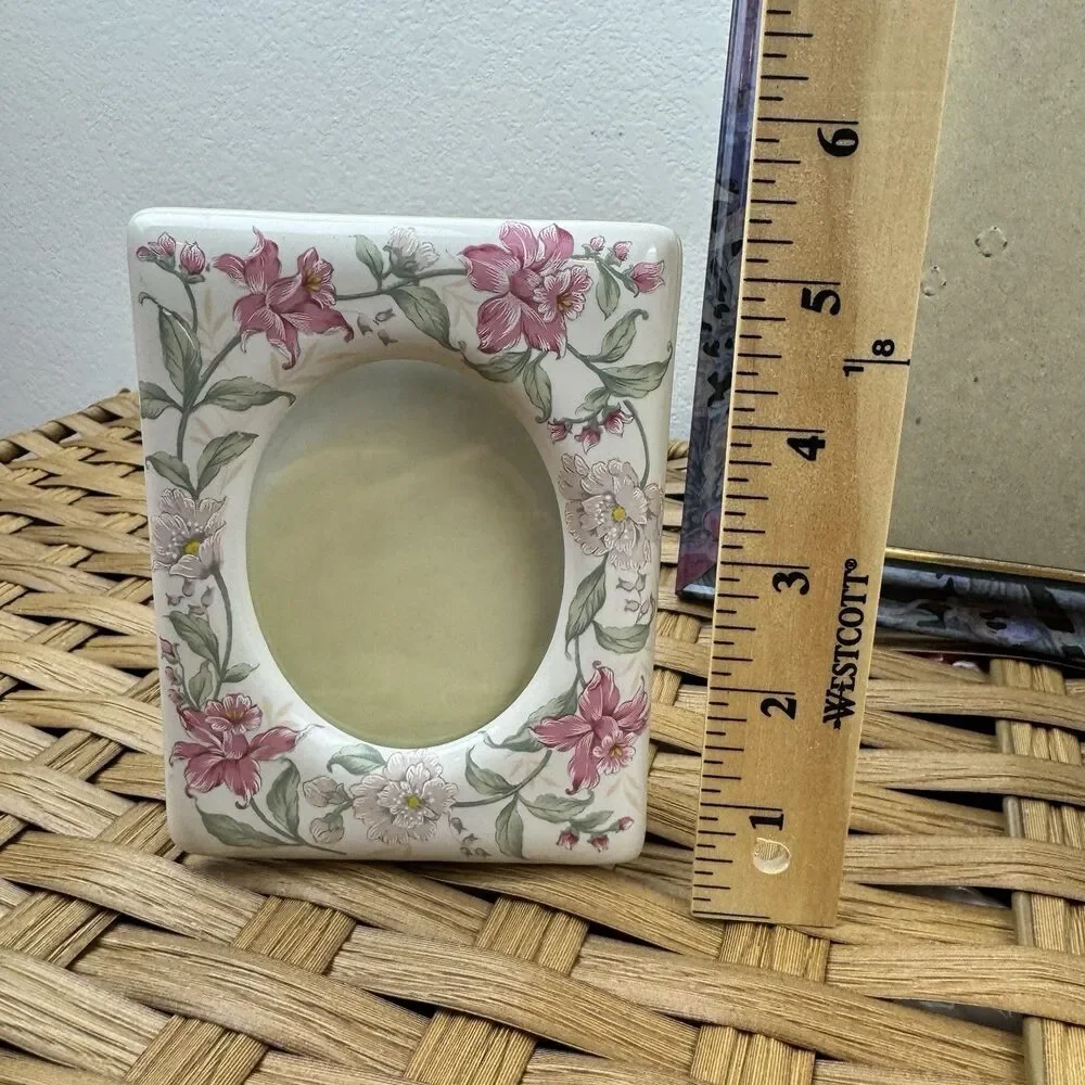 Lot of 3 Decorative Floral Ceramic Photo Frames